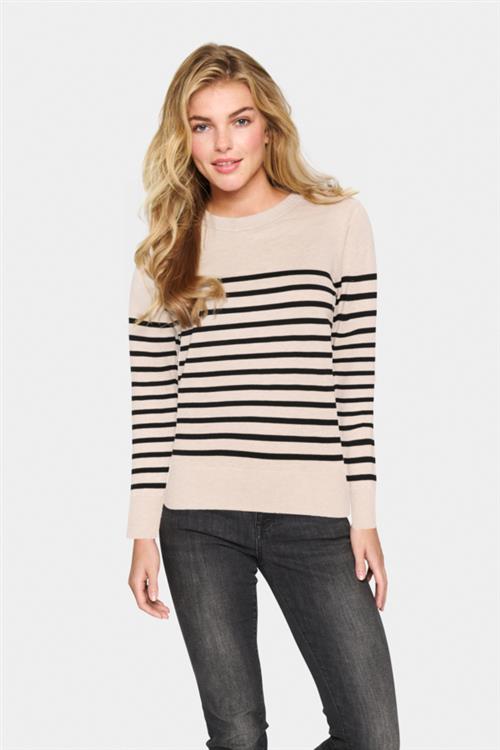 Se Saint Tropez Milasz LS Striped Pullover Kvinde Gray Morn Mila Stripe Sweaters Regular Fit Str XS - hos Magasin ved Magasin