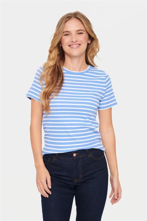 Saint Tropez Astersz SS Stripe Tshirt Kvinde Ultramarine Kortærmede T-shirts Regular Fit Str XS - hos Magasin