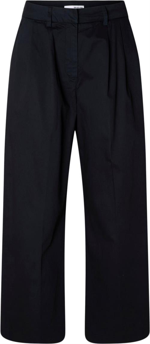 Selected Femme Slfmerla HW Extra Wide Pant Kvinde Mørkeblå Bukser Med Brede Ben Str 42 - hos Magasin