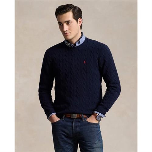 Polo Ralph Lauren Cableknit Wool-cashmere Sweater Mand Blå Sweaters Str XL Cashmere - hos Magasin