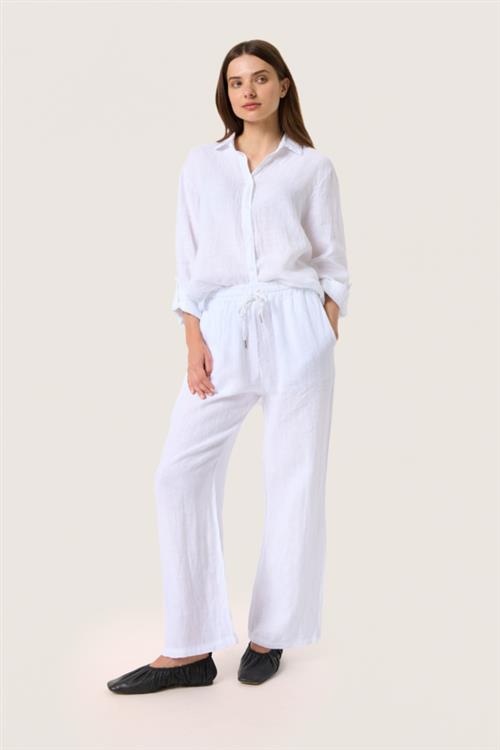 Soaked in Luxury Slauran Pants 100 Linen Kvinde Whisper White Bukser Med Lige Ben Relaxed Fit Str L/XL - hos Magasin