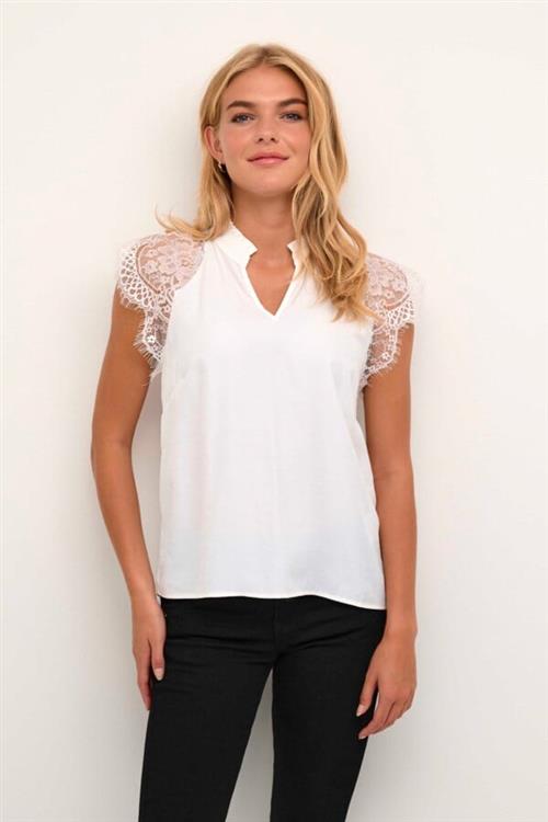 Cream Crnola Lace Blouse Kvinde Snow White Kortærmede Bluser Str 46 - hos Magasin