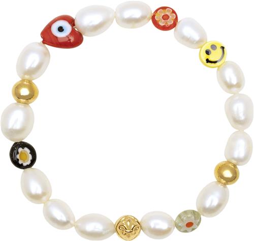 Nialaya Men's Smiley Face Pearl Bracelet XL - Armbånd hos Magasin