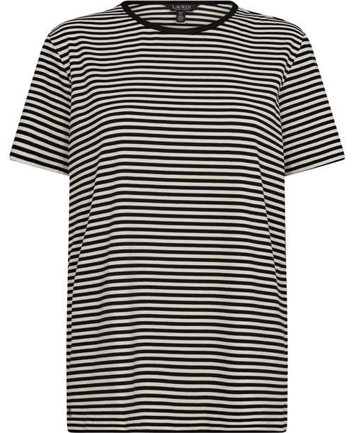 Lauren Ralph Lauren Striped Stretch Cotton Crewneck Tee Kvinde Black/mascarpone Cream Kortærmede T-shirts Str 2X - Bomuld hos Magasin