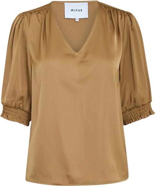 Minus Selva Vneck Puff Half Sleeve Blouse Kvinde Ermine Brown Kortærmede Bluser Str 38 - hos Magasin