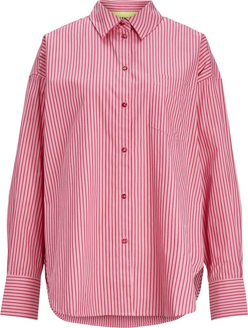 JJXX Jxjamie LS Relaxed Poplin Shirt NOO Kvinde Cerise/stripe Langærmede Skjorter Relaxed Fit Str XL - hos Magasin