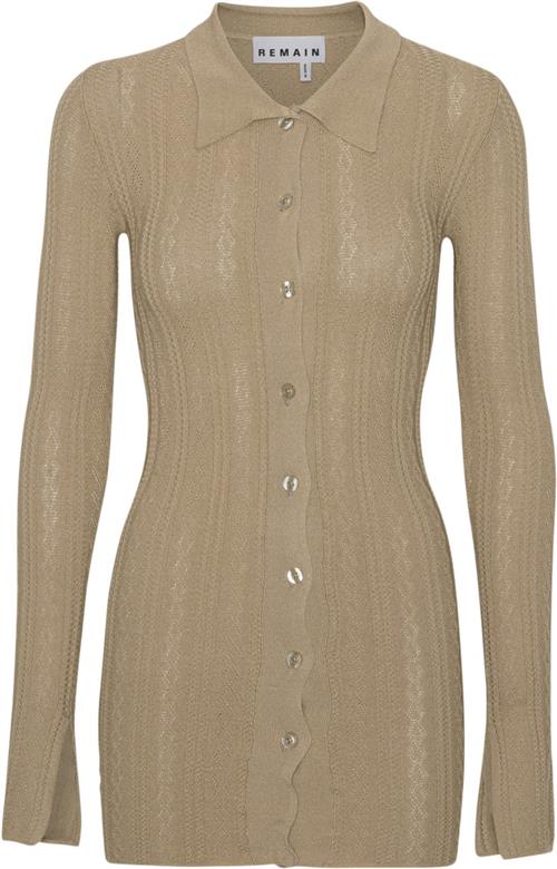 REMAIN Knit Fitted Cardigan Kvinde Incense Beige Cardigans Str 38 - hos Magasin