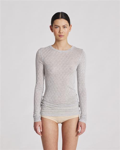 Gai&Lisva Fermi L/S Silk Top Kvinde Light Grey Melange Langærmede T-shirts Str S - Silke hos Magasin