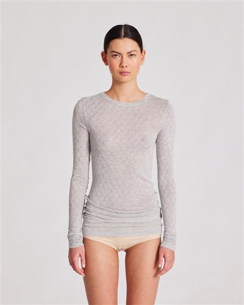 Gai&Lisva Fermi L/S Silk Top Kvinde Light Grey Melange Langærmede T-shirts Str M - Silke hos Magasin