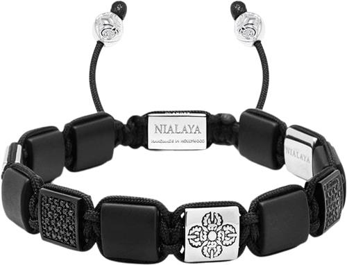 Nialaya The CZ Flatbead Collection Black Onyx and Dorje Beads in Stainless S XL - Armbånd Stål hos Magasin