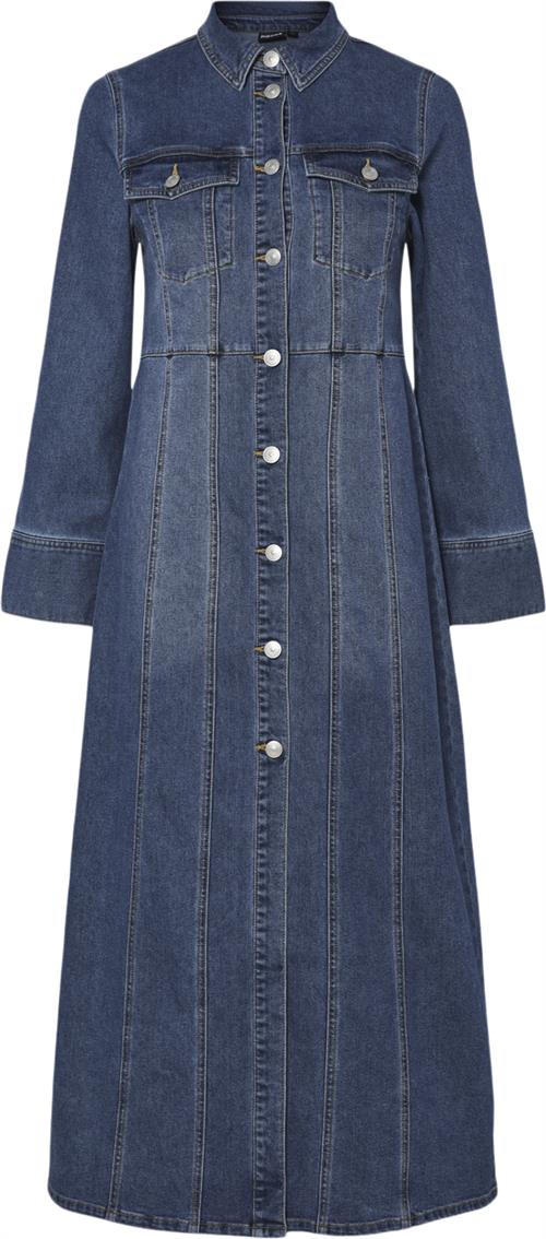 Pieces Pcfemma LS Long Denim Dress D2D FSY Kvinde Blå Maxi Kjoler Str S Denim - hos Magasin