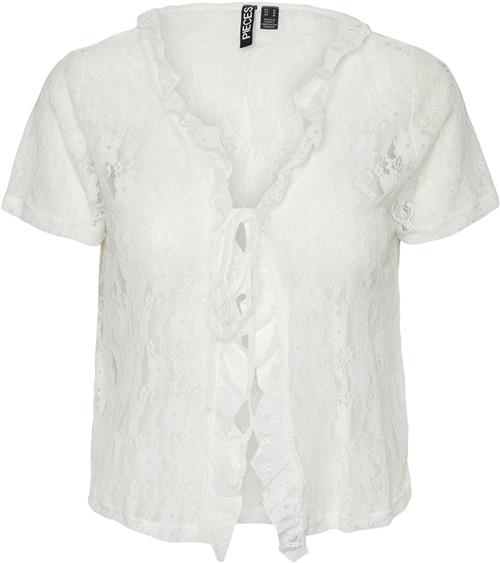 Pieces Pcwillie SS Vneck TIE Lace TOP D2D Kvinde Hvid Toppe Regular Fit Str L - hos Magasin