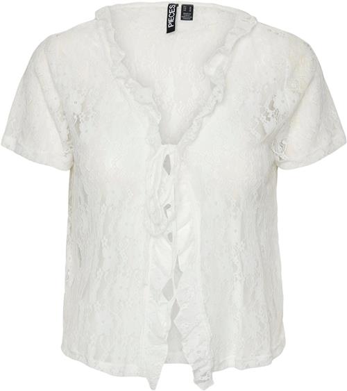 Pieces Pcwillie SS Vneck TIE Lace TOP D2D Kvinde Hvid Toppe Regular Fit Str XL - hos Magasin