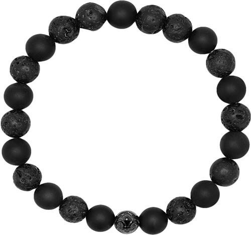 Nialaya Men's Wristband With Lava Stone, Matte Onyx and Black Logo B L - Armbånd Stål hos Magasin