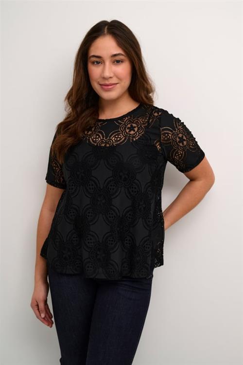 Se Culture Cuhenriette Olu SS Blouse Kvinde Black Kortærmede Bluser Str L - hos Magasin ved Magasin