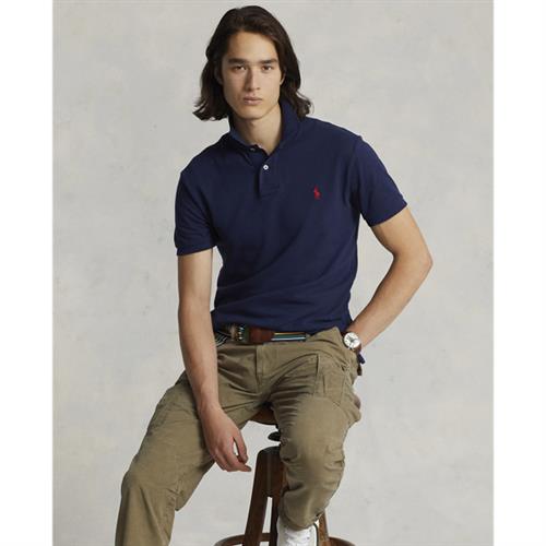 Polo Ralph Lauren Slim Fit Mesh Polo Shirt Mand Navy Kortærmede Poloer Str L - Bomuld hos Magasin