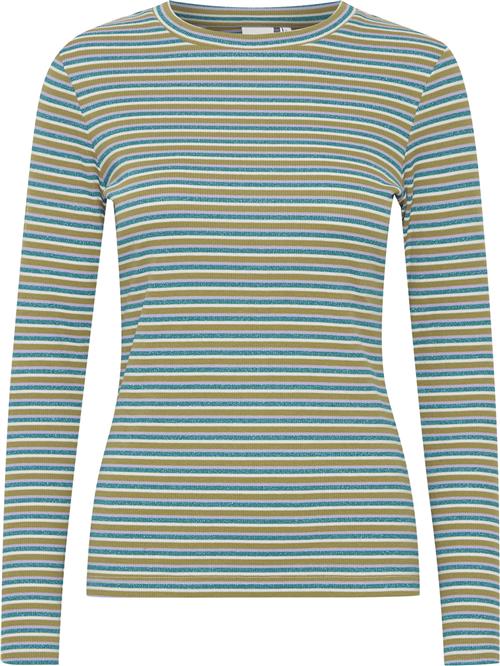 ICHI Ihluiva LS2 Kvinde Quetzal Green Multi Stripe Langærmede T-shirts Str S - hos Magasin