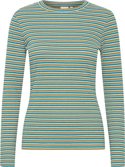 Se ICHI Ihluiva LS2 Kvinde Quetzal Green Multi Stripe Langærmede T-shirts Str M - hos Magasin ved Magasin