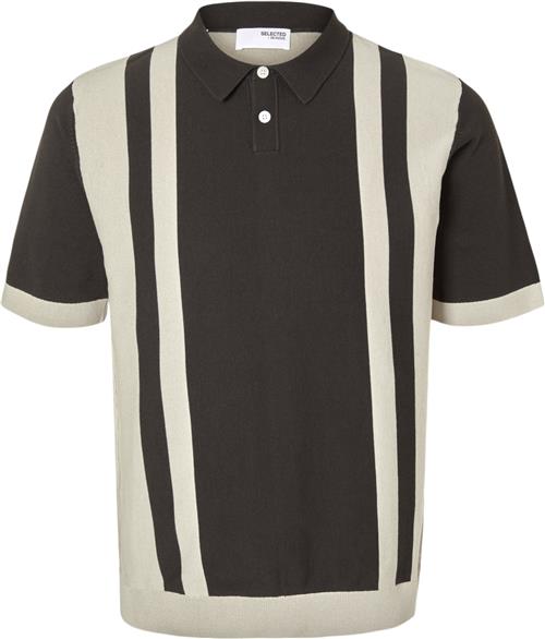 Selected Homme Slhmattis SS Knit Colorblock Polo Mand Chocolate Torte/oatmeal Kortærmede Poloer Str S - hos Magasin