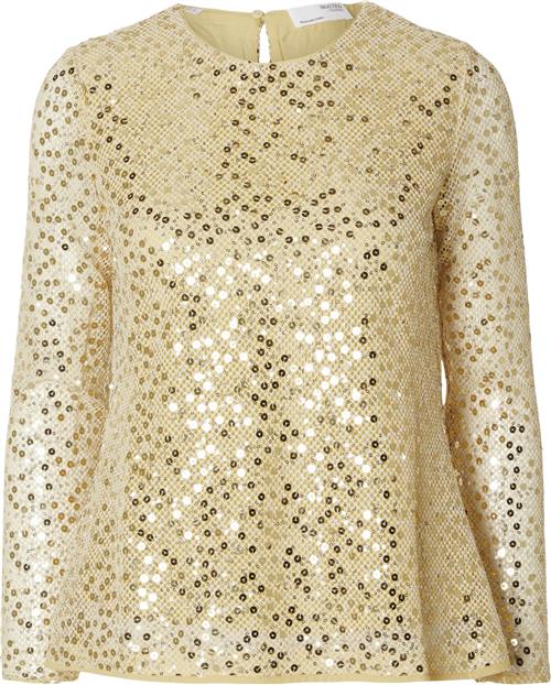 Selected Femme Slfnoel LS Sequins TOP EX Kvinde Guld Langærmede Bluser Str 38 - hos Magasin