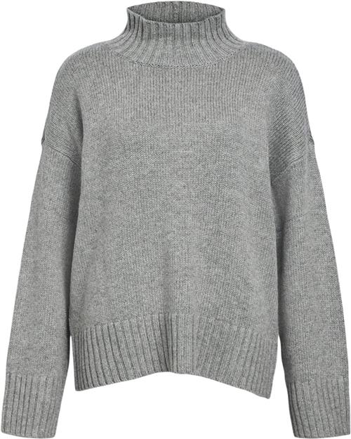 Object Objagnes LO LS H.Neck Knit Pullover Kvinde Medium Grey Melange Toppe Loose Fit Str L - hos Magasin