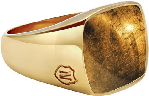 Nialaya Men's Gold Plated Signet Ring With Brown Tiger Eye 10 - Ringe hos Magasin