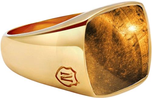 Nialaya Men's Gold Plated Signet Ring With Brown Tiger Eye 9 - Ringe hos Magasin