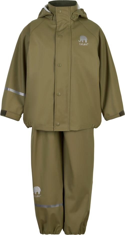 CeLaVi Basic Rainwear set Solid PU Str 90 Unisex - Khaki Regntøj hos Magasin