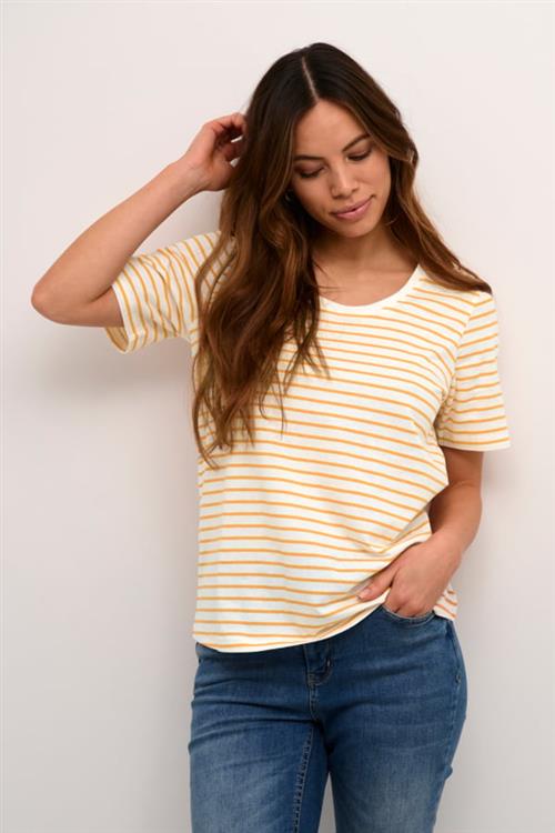 Culture Cudeia Oneck Tshirt Kvinde White/orange Stripe Kortærmede T-shirts Str L - hos Magasin