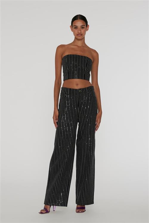 ROTATE Birger Christensen Sequin Twill Wide Pants Kvinde Black Wide Jeans Str 30 - hos Magasin