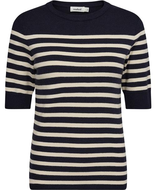 Se Soaked in Luxury Slpina Striped Tee Kvinde Night Sky With White Stripe Kortærmet Strik Regular Fit Str L - hos Magasin ved Magasin