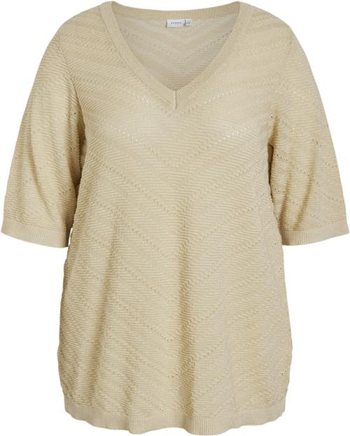 Evoked Vila Viesty Vneck 2/4 Glitter Knit Top/ Kvinde Birch/light Gold Glitter Kortærmede T-shirts Str 54 - hos Magasin