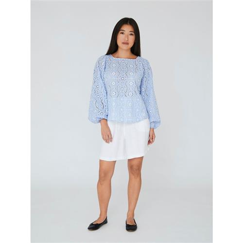 Se A-VIEW Karli Blouse Kvinde Blue/white Langærmede Bluser Str 38 - hos Magasin ved Magasin