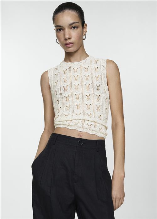 MANGO Crochet Knitted top Kvinde Natural White Toppe Str XS - hos Magasin