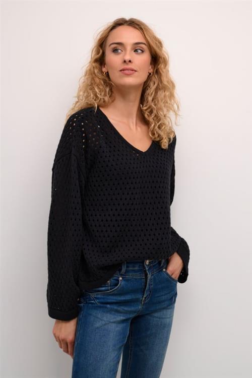 Cream Crwilow Knit Pullover Kvinde Pitch Black Sweaters Str L - hos Magasin