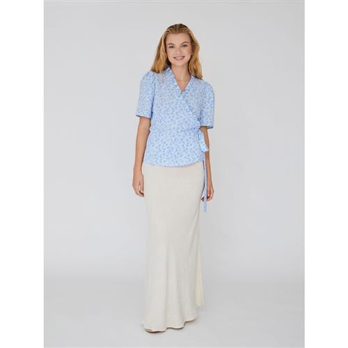 A-VIEW Peony Wrap Blouse Kvinde Sky Blue Kortærmede Bluser Str 42 - hos Magasin