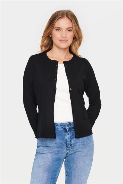 Saint Tropez Rneck Cardigan Kvinde Black Cardigans Regular Fit Str L - hos Magasin