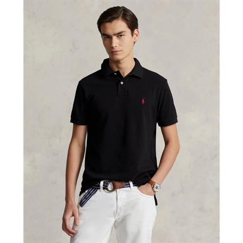 Polo Ralph Lauren Custom Slim Fit Mesh Polo Mand Sort/rød Kortærmede Poloer Str XL - Bomuld hos Magasin