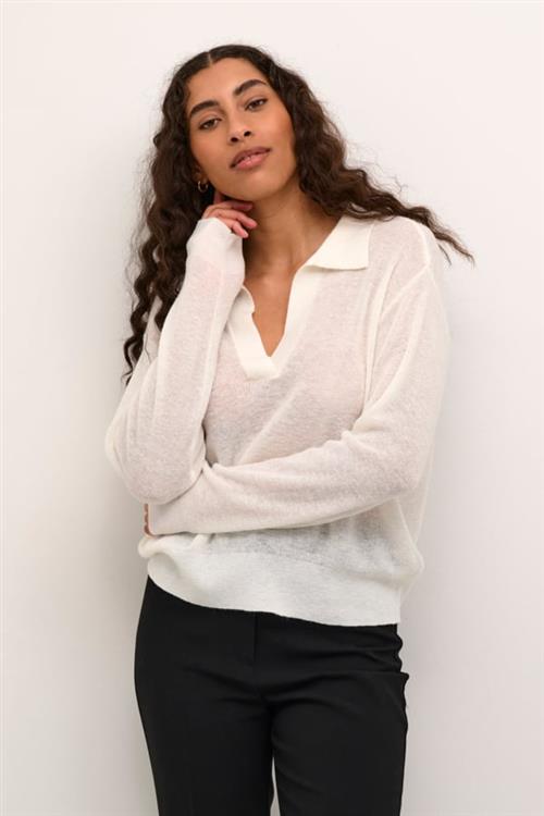 Se Soaked in Luxury Slnathe Polo Pullover LS Kvinde Whisper White Sweaters Regular Fit Str XL - hos Magasin ved Magasin