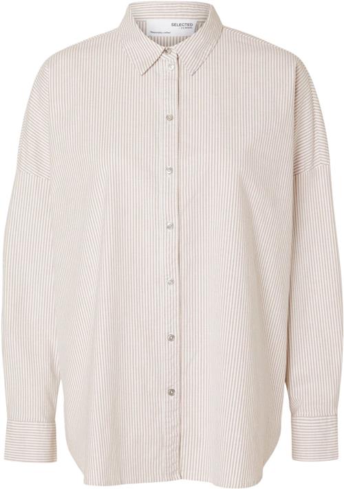 Se Selected Femme Slfnova LS Oxford Shirt Noos Kvinde Bright White/tobacco Langærmede Skjorter Regular Fit Str 40 - hos Magasin ved Magasin