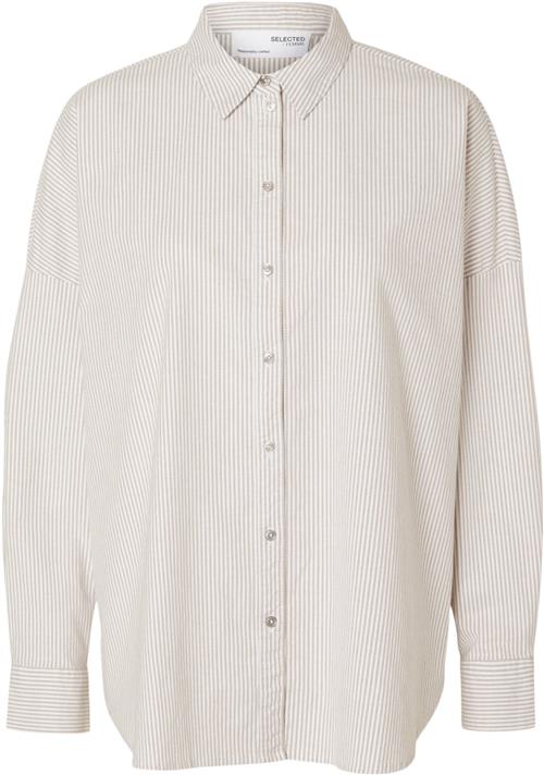 Se Selected Femme Slfnova LS Oxford Shirt Noos Kvinde Bright White/tobacco Langærmede Skjorter Regular Fit Str 34 - hos Magasin ved Magasin