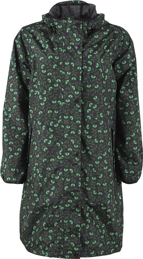 Se Danefæ Edith Rainjacket Kvinde Black/khaki Fleur Regnjakker Str XL - hos Magasin ved Magasin