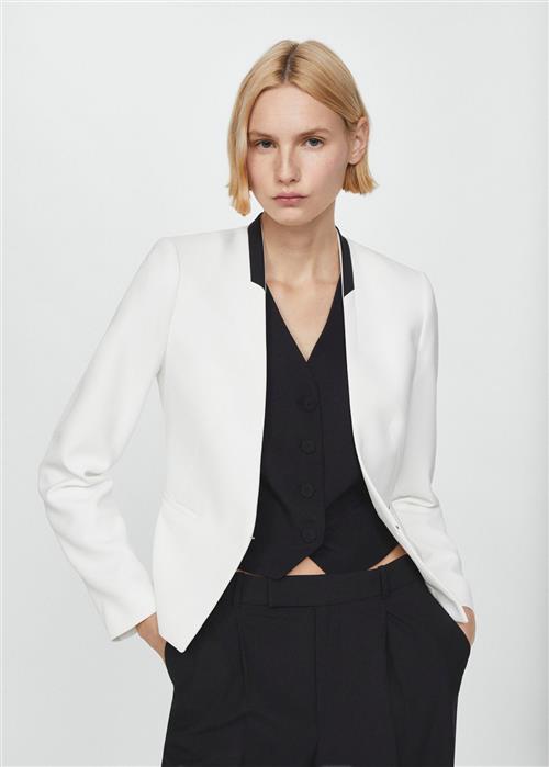 MANGO Contrasting Trims Blazer Kvinde White Blazere Str S - hos Magasin