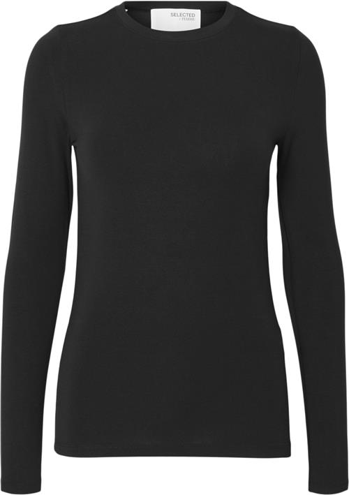 Se Selected Femme Slfmanja LS Oneck Noos Kvinde Sort Toppe Slim Fit Str XS - hos Magasin ved Magasin