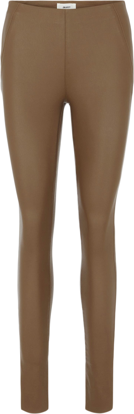 Object Objbelle MW Coated Leggings Noos Kvinde Sepia Leggings Str 34 - hos Magasin