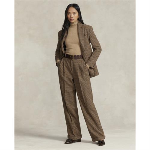 Polo Ralph Lauren Pleated Houndstooth Tweed Pant Kvinde Brun Bukser Med Smalle Ben Str 32 - Bomuld hos Magasin