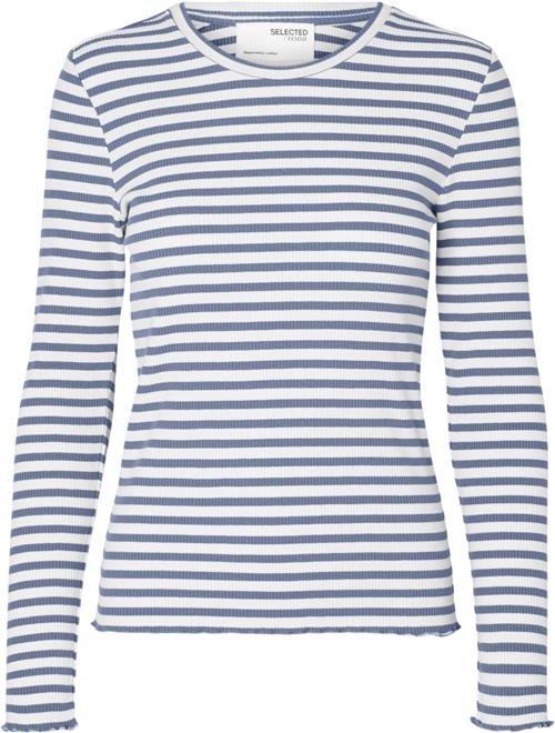 Selected Femme Slfanna LS Crew Neck TEE STR Noos Kvinde Endless Sky/w Snow White Stripes Langærmede T-shirts Regular Fit Str XL - hos Magasin