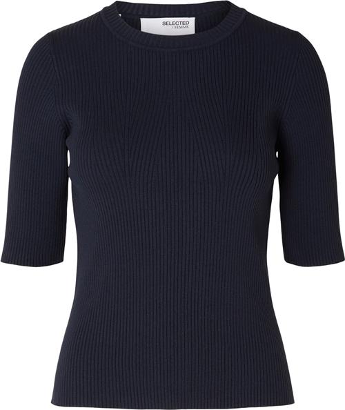 Selected Femme Slfmala 2/4 Knit Oneck Noos Kvinde Mørkeblå Kortærmet Strik Str L - hos Magasin