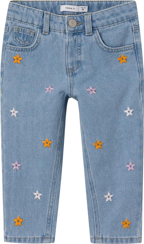 Name It Nmfbella MOM Jeans 1250te Noos Str 104 - Light Blue Denim/embroidery Jeans hos Magasin