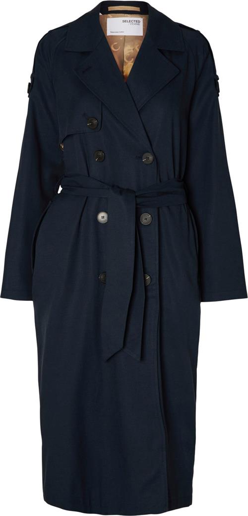 Se Selected Femme Slfnew Bren LS Trench Coat B Noos Kvinde Mørkeblå Trenchcoats Str 40 - Polyester hos Magasin ved Magasin